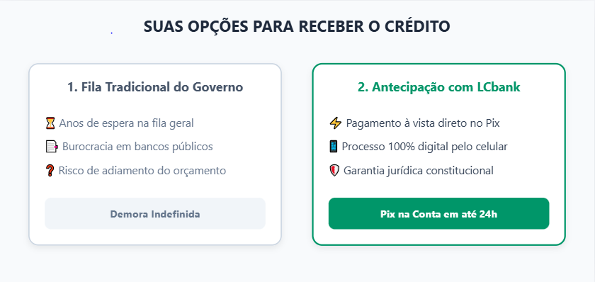 Opções de recebimento de precatório: fila do governo vs. antecipação LCbank