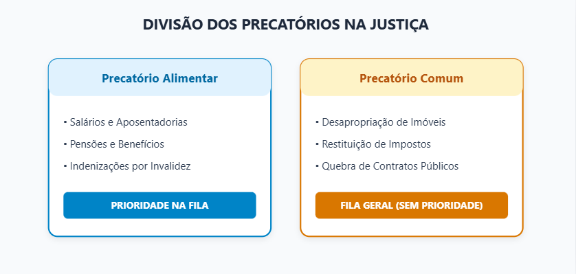 Divisão de precatórios: alimentar (prioridade) vs. comum (sem prioridade)
